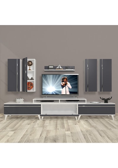 Decoraktiv Ekoflex 8d Mdf Retro Tv Ünitesi Tv Sehpası Beyaz - Antrasit
