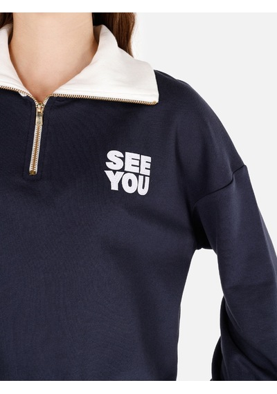 Colins Normal Kesim Fermuarlı Dik Yaka Baskılı Lacivert Kadın Sweatshirt Cl1069985 Lacivert