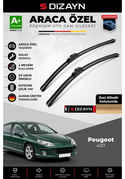S-dizayn Peugeot 407 Ön Cam Silecek Seti 2004-2011 Premium Araca Özel 70-70 Cm A+ Kalite