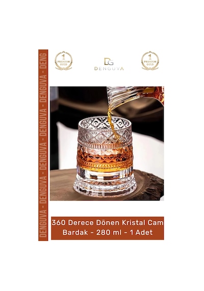 Bardak Lüks Tasarım Kokteyl Kesme Modern Sunum 360 Derece Dönen Bardak 280 Ml Kristal Cam - 1 Adet