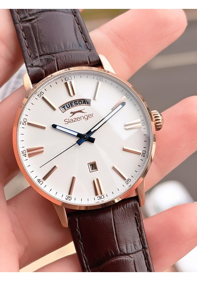 Slazenger Erkek Deri Kordon Bileklik Hediyeli 2 Yıl Garantili Suya Dayanıklı Kol Saati Vs.blkt.0757 Rose Gold