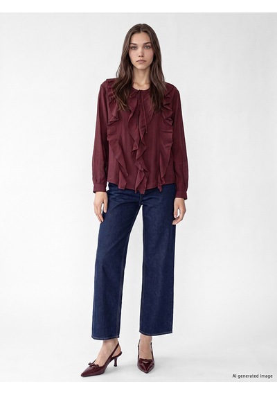 Lcw Modest Bordo Bağlamalı Yaka Fırfırlı Bluz