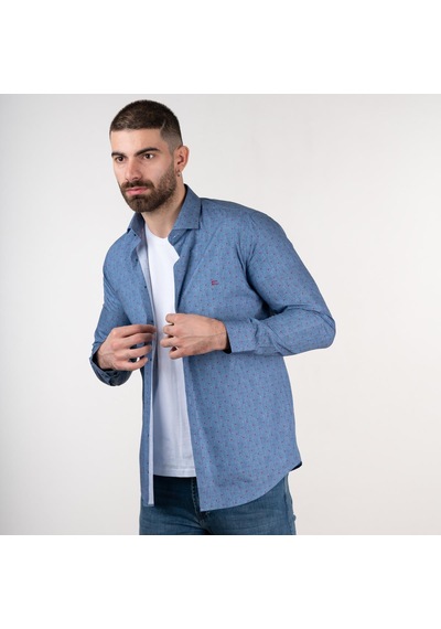Ecer Slimfit Erkek Desenli Kot Gömlek Mavi