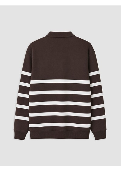 Lcw Vision Kahverengi Polo Yaka Çizgili Erkek Sweatshirt