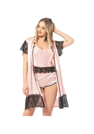 Kubatex Güpürlü Saten Babydoll Ve Sabahlık Takımı - Üçlü Takım