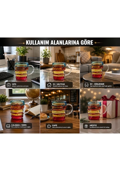 Kitap Figürlü Cam Kupa Bardak Latte, Filtre Kahve, Çay Ve Meşrubat Beyaz - Çok Renkli