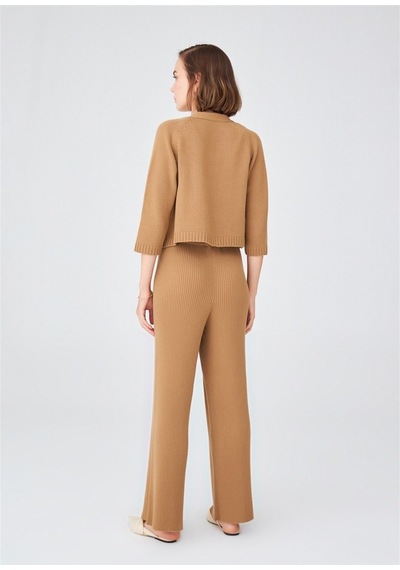 Peraluna Kısa Kaşmir Karışım Kadın Triko Bolero Camel Melanj Camel