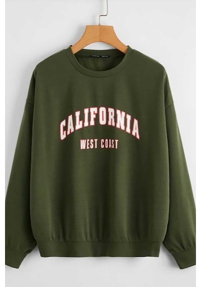 Madmext Mad Girls Haki Bisiklet Yaka Kadın Sweatshirt Mg789 Haki