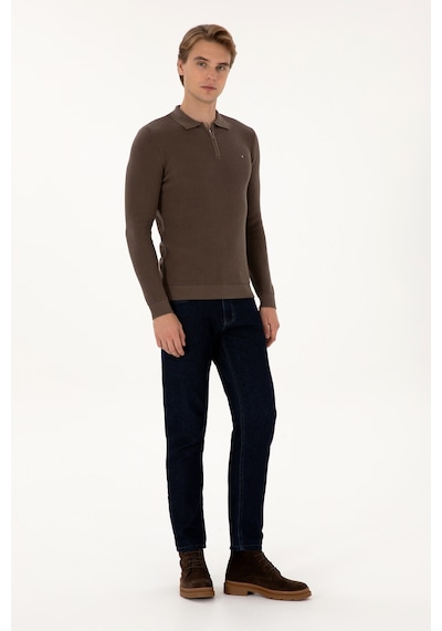 U.S. Polo Assn. Erkek Regular Fit Fermuarlı Vizon Basic Kazak 50313685-VR052