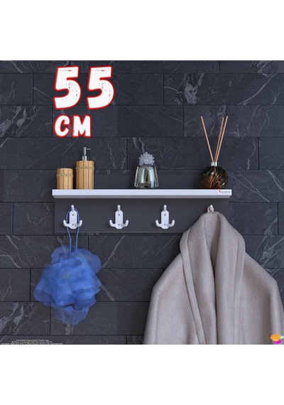 Modilayn Kedi Serisi 3 Lü Banyo Askısı Seti 46,4x18 Cm 12 Kancalı Raflı Düzenleyici Yer Tasarrufu. Beyaz