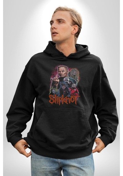 Slipknot Korku Film Kadın Erkek Siyah Kapüşonlu Sweatshirt Hoodie Siyah
