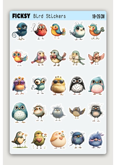 Sevimli Kuş Sticker Seti - 50 Adet Etiket Çıkartma Diğer