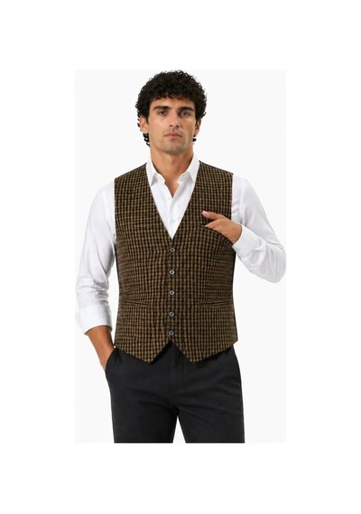Efnaz Style Erkek Dokuma Yelek 5 Cepli 4 Dış 1 İç Cep Düğmeli Günlük Klasik Yelek - Kahverengi Efnaz Style Erkek Dokuma Yelek 5 Cepli 4 Dış 1 İç Cep Düğmeli Günlük Klasik Yelek - Kahverengi