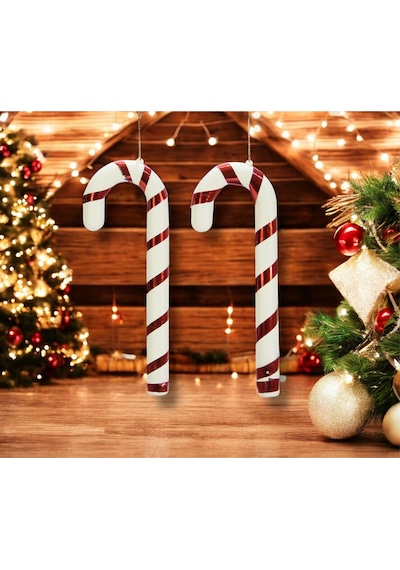 Yılbaşı Süsü Baston Kırmızı Beyaz 2 Li 21 Cm
