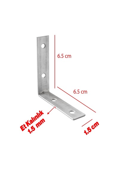 25 Adet Metal Köşebent 65x65x15 Mm İnce L Demiri Gönye Mobilya Duvar Sabitleme Bağlantı Aparatı 2 Adet Beyaz Kapı Stoperi Model