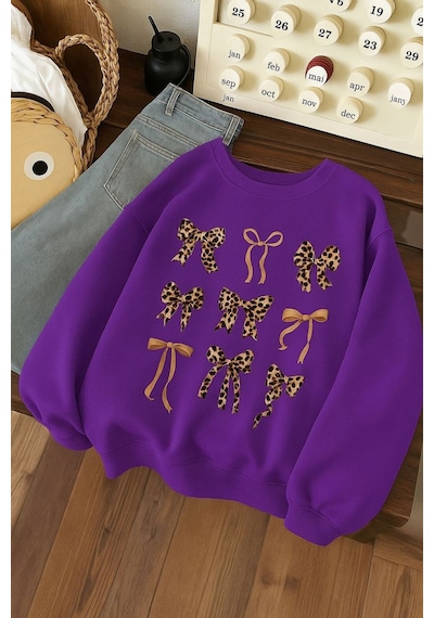 Benroma Çilek Baskılı Unisex Sweatshırt Mor