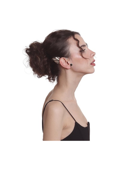 Kadın Gümüş Renk Lak Kaplama Taşlı Yaprak Stilizesi Sağ Kulak Earcuff & Kıkırdak Küpe Çok Renkli