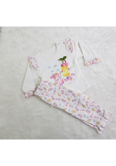 Candysbebe Kirazlı Bebek Takımı 80 Beyaz - Pembe