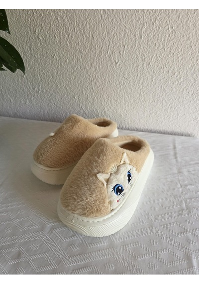 Kadın Kedili Peluş Rahat Ev Terliği 25bnt133 Bej