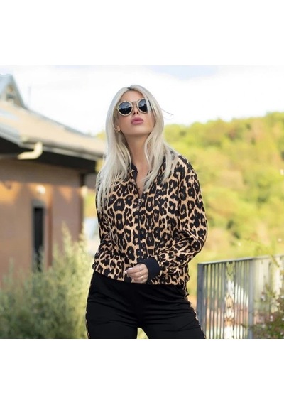 DefyModa Kadın Uzun Kollu Önden Fermuarlı Leopar Desen Detaylı Viskon Iki Iplik Kumaş Ikili Takım DefyModa Kadın Uzun Kollu Önden Fermuarlı Leopar Desen Detaylı Viskon Iki Iplik Kumaş Ikili Takım