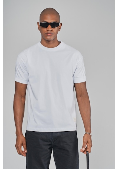 King Brich Slim Fit Kalıp Kolu Ribanalı Basic %100 Pamuklu Tişört Beyaz