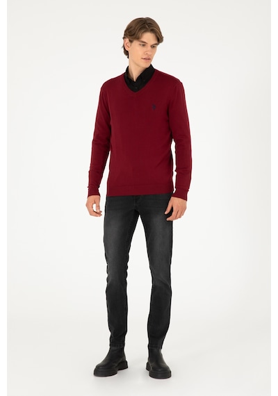 U.S. Polo Assn. Erkek Slim Fit V Yaka Bordo Basic Kazak 50293512-VR014