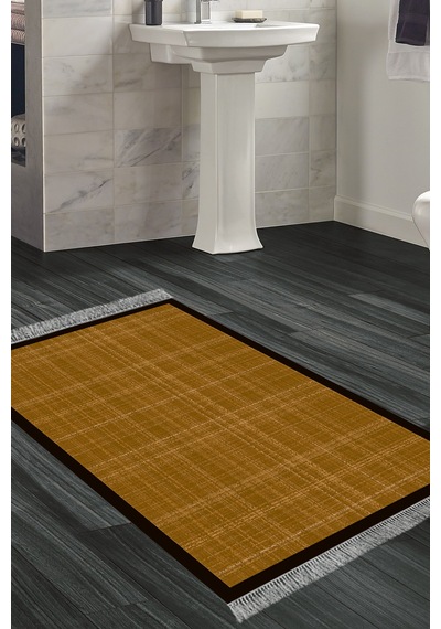 Kaymaz Taban Djt Banyo Mutfak Salon Halı Trend Saçaklı Dokuma Desen E5007 Koyu Kahve