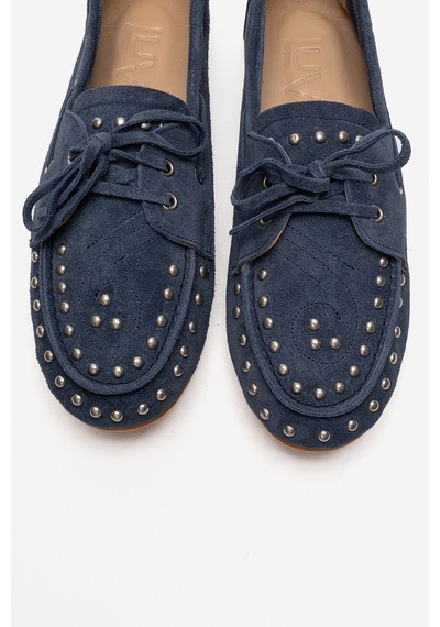 Luvishoes Cuesta Kot Mavi Süet Hakiki Deri Troklu Bağcıklı Kadın Loafer Ayakkabı