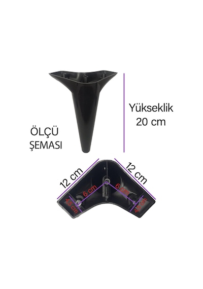 Zelve 20 Cm Siyah Lüx Mobilya Kanepe Sehpa Ünite Koltuk Ayağı Baza Ayak