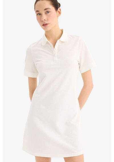 Defacto Polo Yaka Pike Kısa Kollu Mini Elbise D8273ax25spwt32 Beyaz-wt32