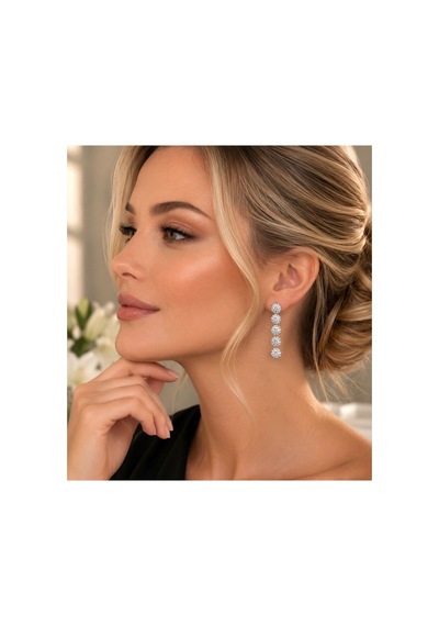 Zirkon Taşlı Beş Sıra Sallantılı Küpe Gümüş - 888595721 Gümüş