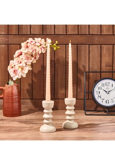 2'li Burgu Şamdan Mumu - Açık Kahverengi - 25 Cm Çok Renkli