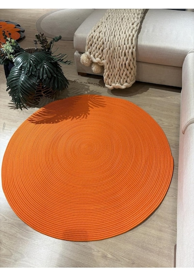 Mavaux Turuncu Jüt Yuvarlak Hasır Görünümlü Klasik Halı Kilim Turuncu 70 X 70 Çok Renkli