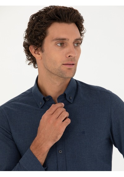 Cacharel Lacivert Slim Fit Uzun Kollu Gömlek