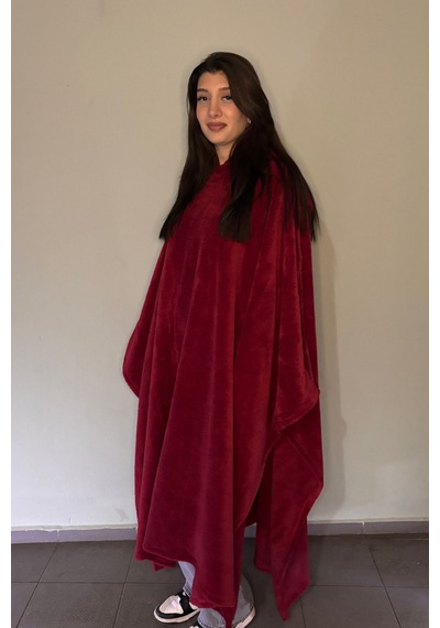 Giyilebilir Hoodie Battaniye Rahat Kalıp Tek Beden Kırmızı