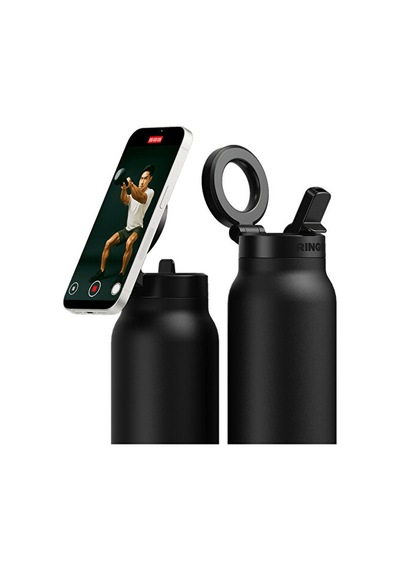 Ringo Pro Manyetik Telefon Tutuculu Termal Paslanmaz Çelik Su Şişesi Pipetli Kapak 24 Oz / 710 Ml Siyah