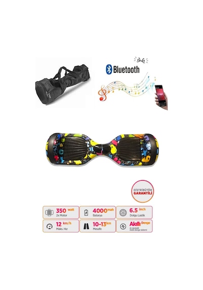 Citymate Hoverboard 6.5 inch Elektrikli Kaykay Scooter Full Ledli Bluetooth Hoparlörlü Çanta Hediye D01