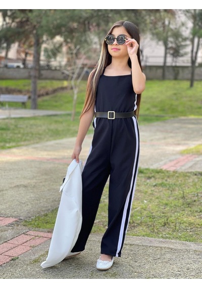 Modavals Kemer Hediyeli Beli Lastikli Şerit Detaylı Garson Boy Kız Çocuk Siyah Tulum & Ceket Kombin Çok Renkli Modavals Kemer Hediyeli Beli Lastikli Şerit Detaylı Garson Boy Kız Çocuk Siyah Tulum & Ceket Kombin Çok Renkli