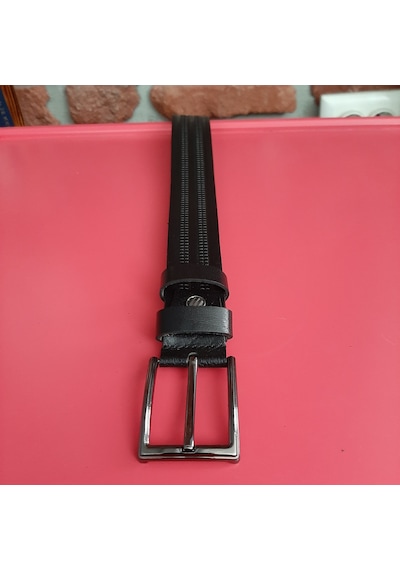 Real Leather Erkek Kemer Baskı Desenli Siyah Hakiki Vejetal Dana Deri 3.5 CM Siyah