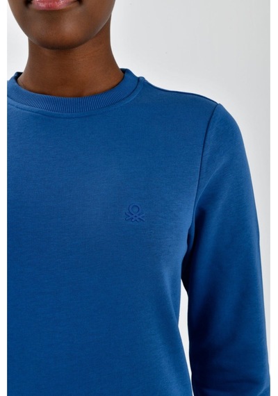 United Colors of Benetton Kadın Sol Göğsü Logo Detaylı Sweatshirt Mavi