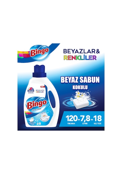 Bingo Beyazlar ve Renkliler İçin Beyaz Sabun Kokulu Sıvı Çamaşır Deterjanı 3 x 2600 ML