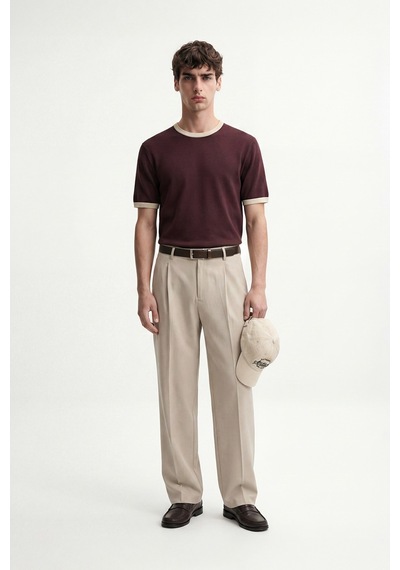 Antioch Kontrast Yaka Erkek T-shirt Bordo