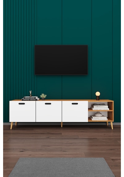 Asra Trend Tv Ünitesi T-20 %100 MDF 200 cm Büyük Boy Tv Sehpası Dolaplı Raflı Petra-Beyaz Asra Trend Tv Ünitesi T-20 %100 MDF 200 cm Büyük Boy Tv Sehpası Dolaplı Raflı Petra-Beyaz