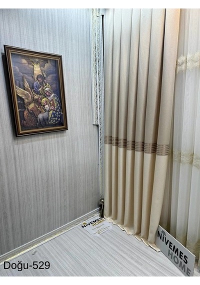 Nivemeshome Doğu Krem Ft671536 V-529 1/3 Sık Pileli Fon Perde Apm