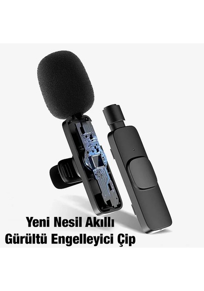 Ally K8 Lightning Apple İphone Uyumlu Tak Konuş Wireless Kablosuz Mini Yaka Mikrofonu Canlı Yayın Mikrofonu- 5775 standart