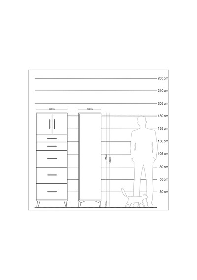 Kronos Dolap Tek Raflı 5 Çekmeceli 2 Kapaklı 60x59x182 Çam-çam Çam