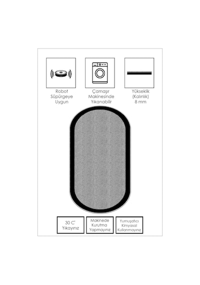West Home Dijital Baskı Yıkanabilir Kaymaz Taban Oval Mutfak Halısı Salon Halısı Ve Yolluk Wh 445 Grey Oval