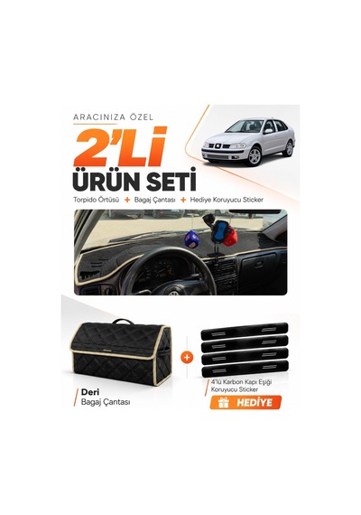 E-biz Seat Cordoba 1998-2001 Uyumlu Torpido Örtüsü + Deri Bagaj Çantası Seti - Siyah-bej - Se002