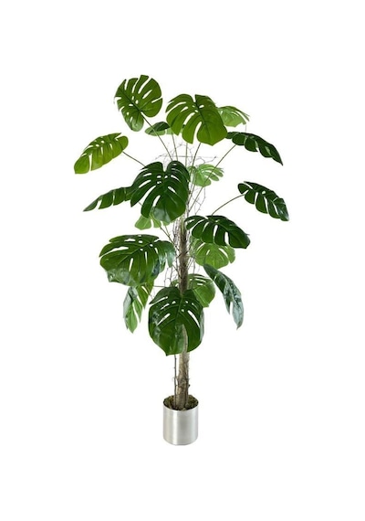 Gümüş Saksılı Yapay Monstera 18 Dallı Çalılı Gövde 120 x 60 CM
