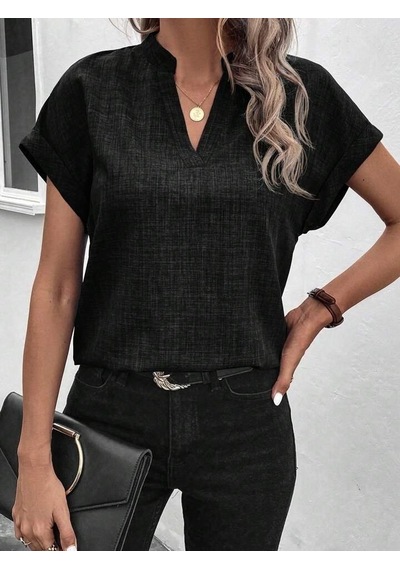 Efnaz Style Kadın Kısa Kollu Hakim Yaka Sofya Bluz siyah